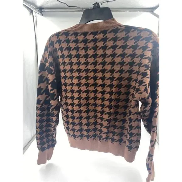 Philosophy Women’s Cropped Sweater Sz L Houndstooth Long Sleeves Beige - Picture 2 of 4